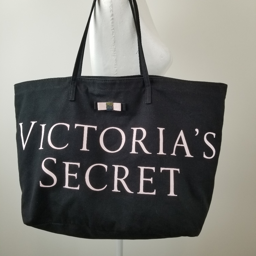 Victoria's Secret Large Black Pink Logo Tote‎ Bag Weekender Travel Beach Shopper